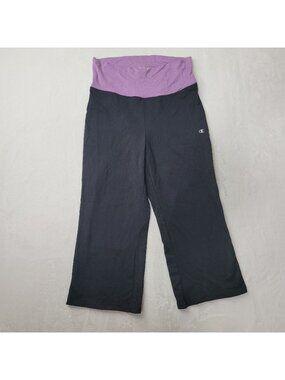 Champion elite Women's Capri Black & Purple Fold Over Waist Workout Pants Size M